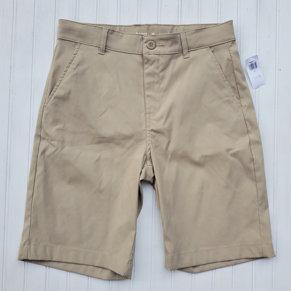 Old Navy Boys Khaki Go-Dry Performance Chino Shorts Size 14‎ Tan Quick Dry NWT